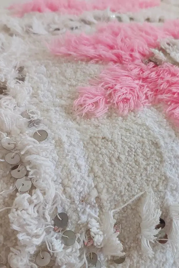 Moroccan Handira Wedding Blanket - Pink Berber Wool Throw - La Vie en Rose Handcrafted Gift MoroccanBazzArts