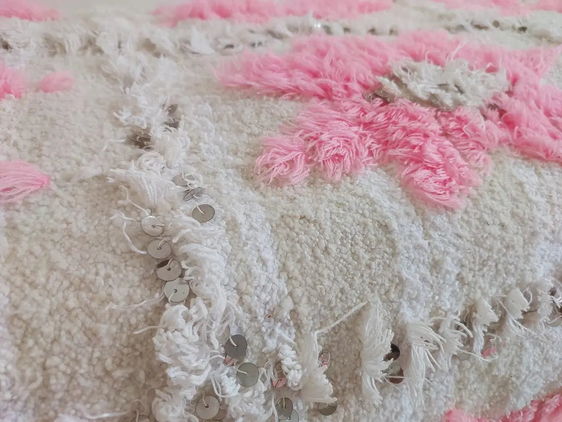Moroccan Handira Wedding Blanket - Pink Berber Wool Throw - La Vie en Rose Handcrafted Gift MoroccanBazzArts