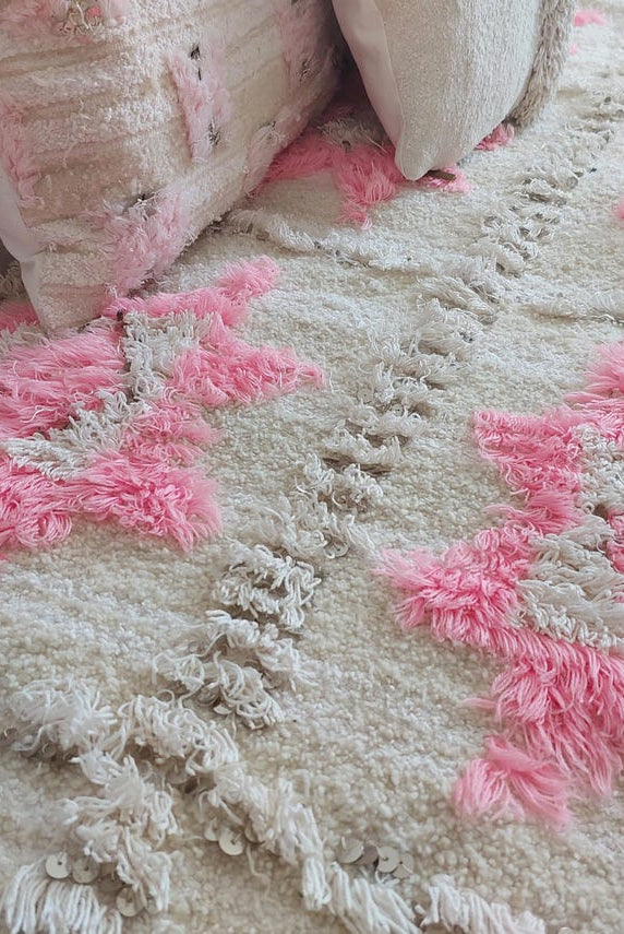 Moroccan Handira Wedding Blanket - Pink Berber Wool Throw - La Vie en Rose Handcrafted Gift MoroccanBazzArts