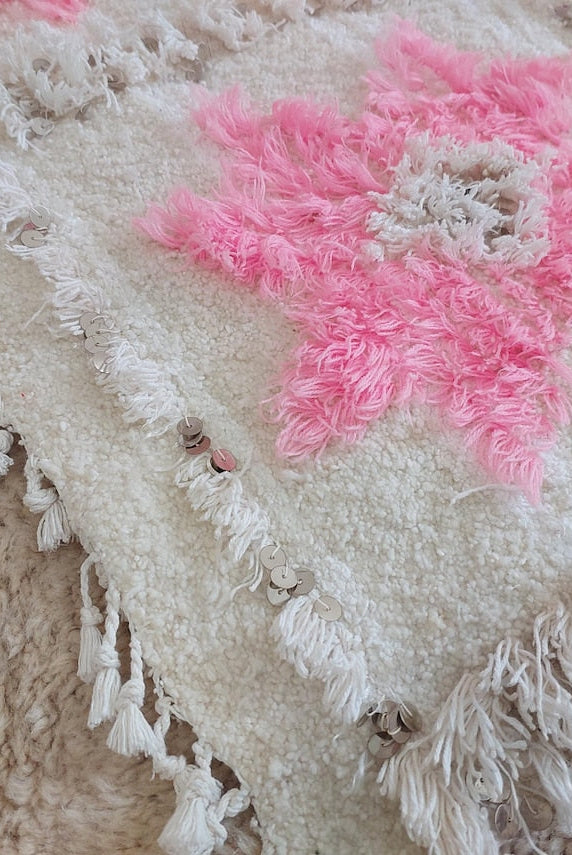 Moroccan Handira Wedding Blanket - Pink Berber Wool Throw - La Vie en Rose Handcrafted Gift MoroccanBazzArts