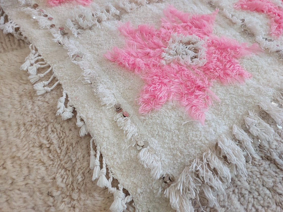 Moroccan Handira Wedding Blanket - Pink Berber Wool Throw - La Vie en Rose Handcrafted Gift MoroccanBazzArts
