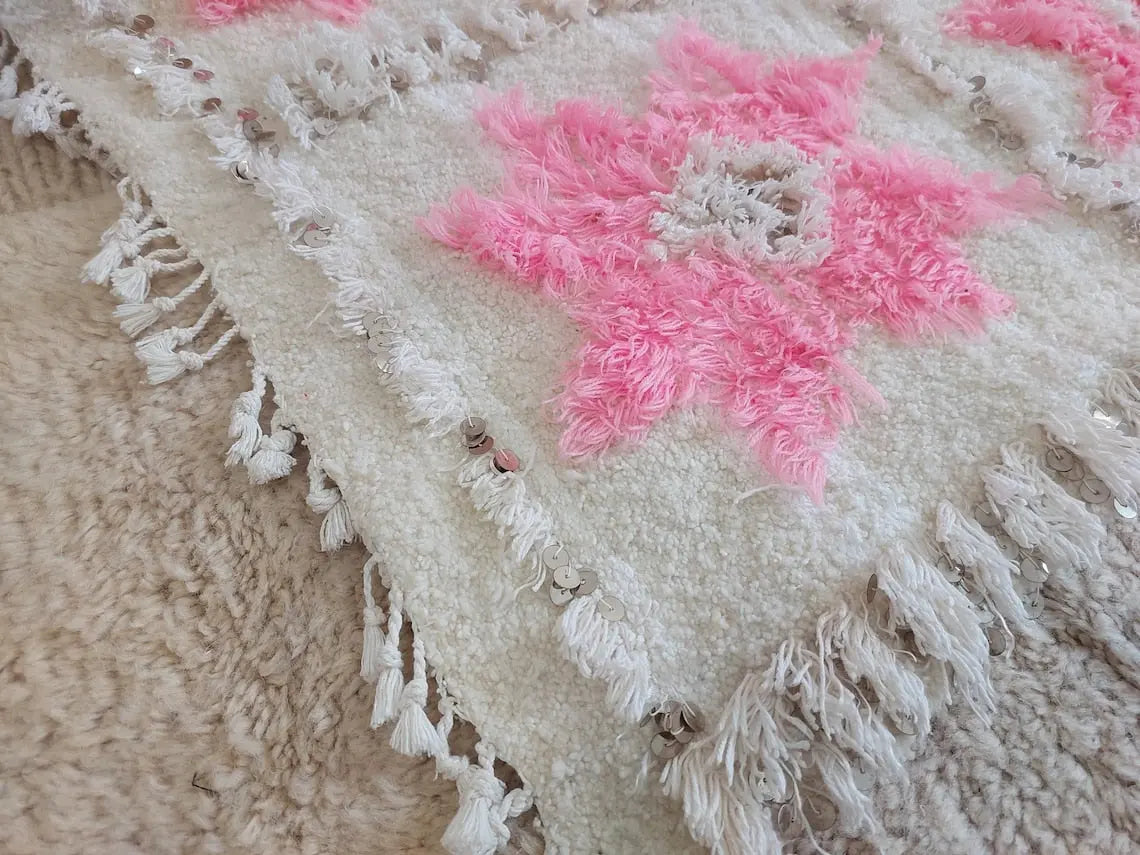 Moroccan Handira Wedding Blanket - Pink Berber Wool Throw - La Vie en Rose Handcrafted Gift MoroccanBazzArts