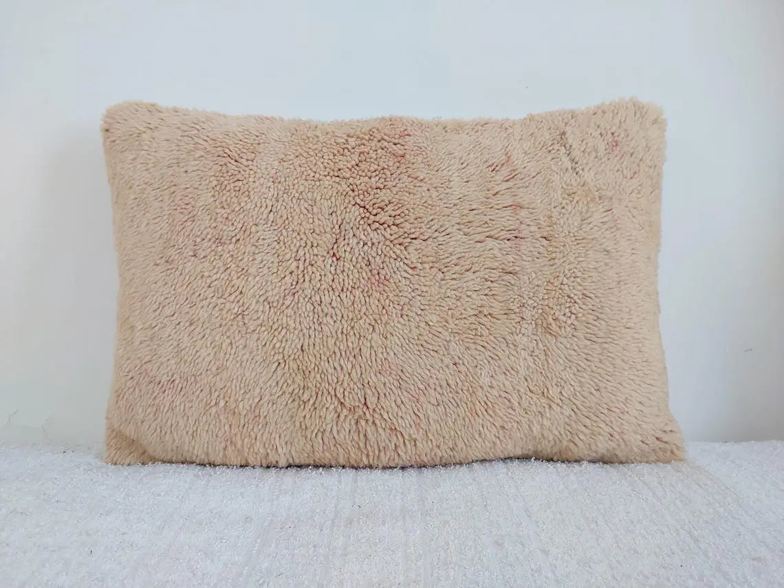 Boujaad Peachy Pillow, Made From Vintage Rug, Unique Berber Cushion With Soft Wool MoroccanBazzArts