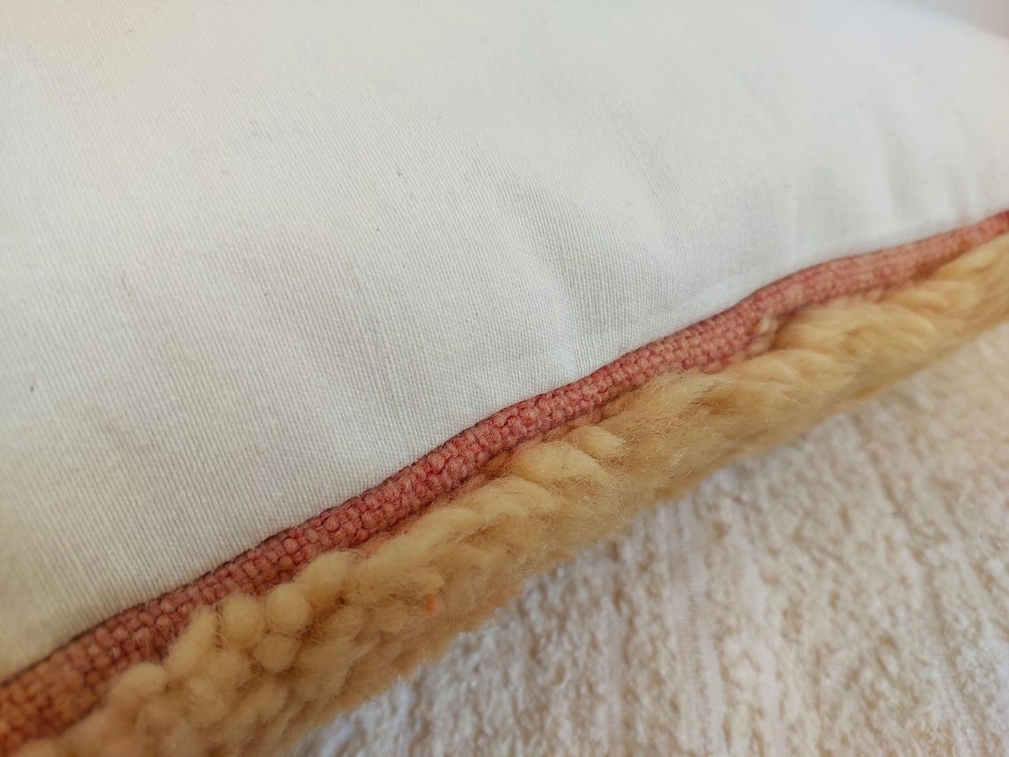 Boujaad Peachy Pillow, Made From Vintage Rug, Unique Berber Cushion With Soft Wool MoroccanBazzArts