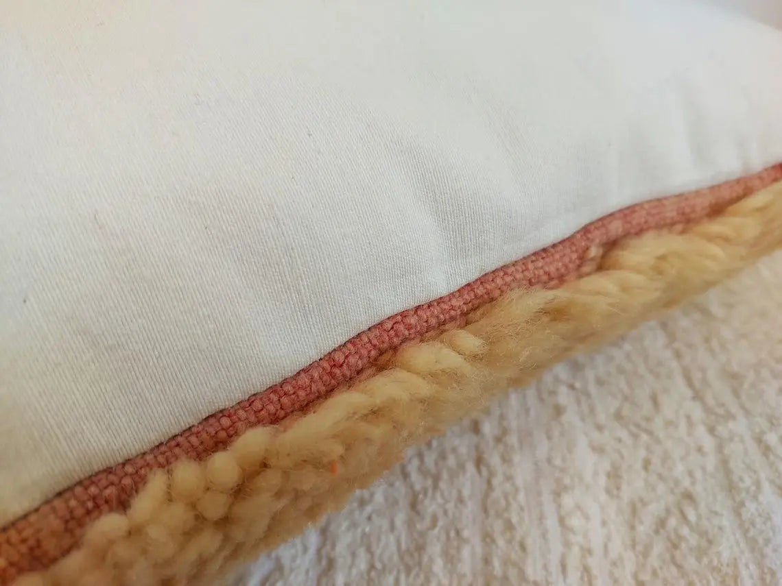 Boujaad Peachy Pillow, Made From Vintage Rug, Unique Berber Cushion With Soft Wool MoroccanBazzArts