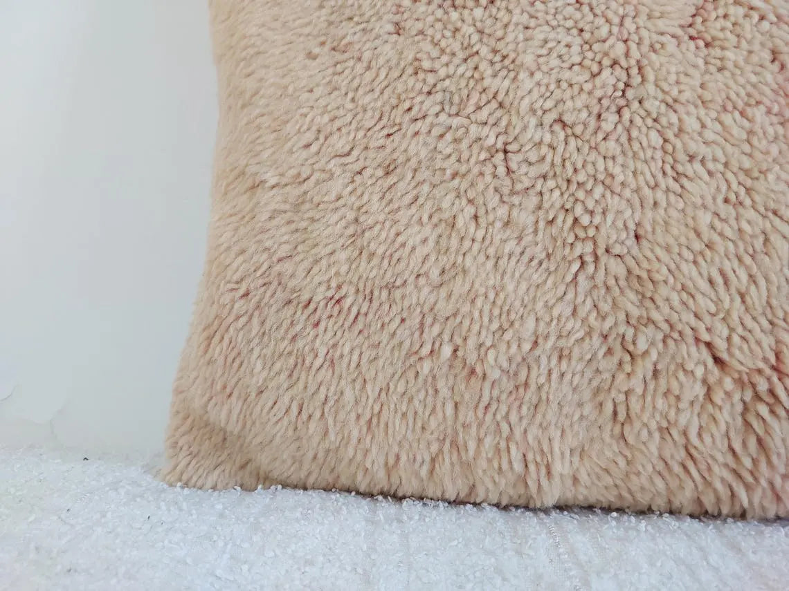 Boujaad Peachy Pillow, Made From Vintage Rug, Unique Berber Cushion With Soft Wool MoroccanBazzArts