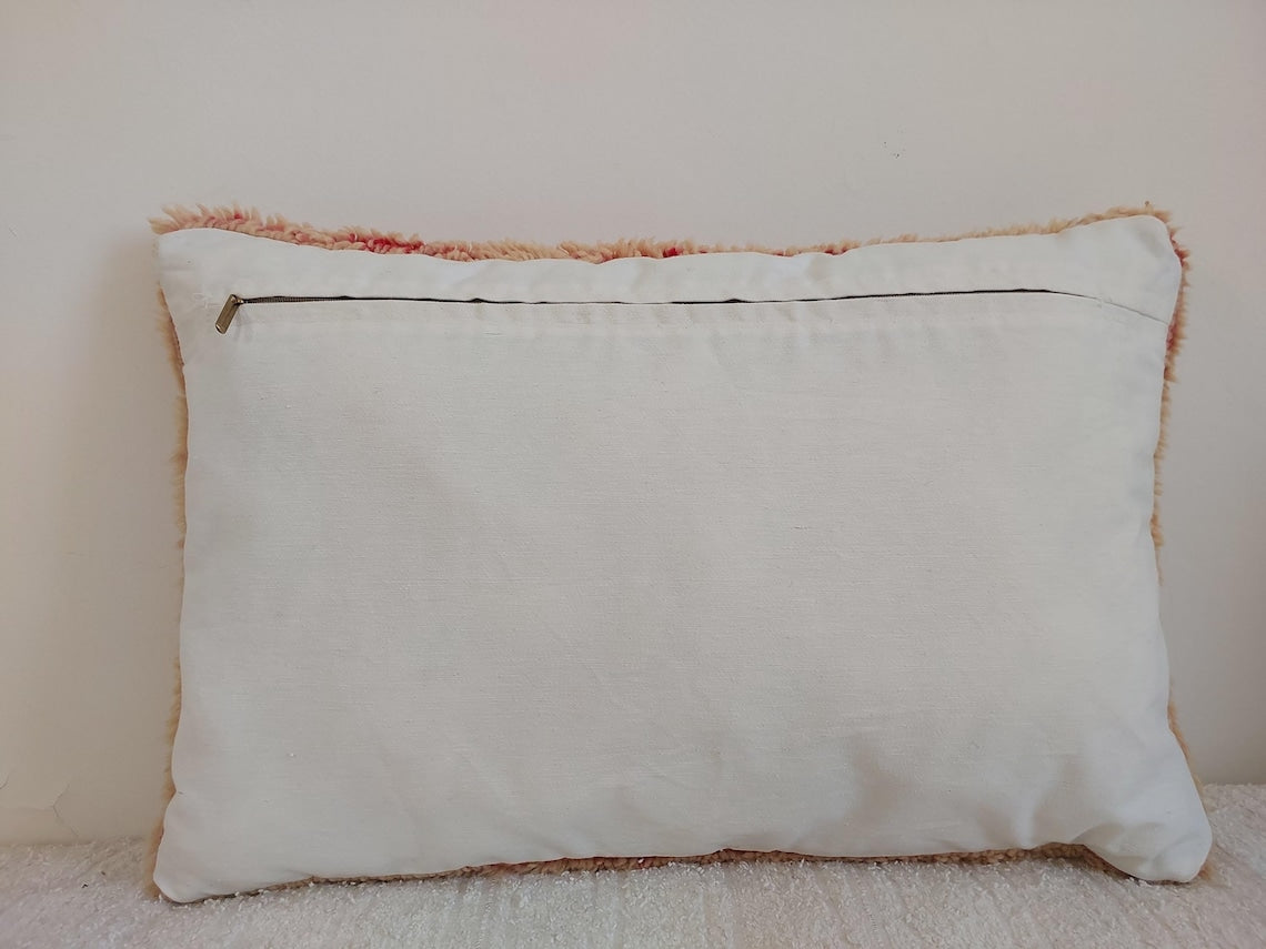 Boujaad Peachy Pillow, Made From Vintage Rug, Unique Berber Cushion With Soft Wool MoroccanBazzArts
