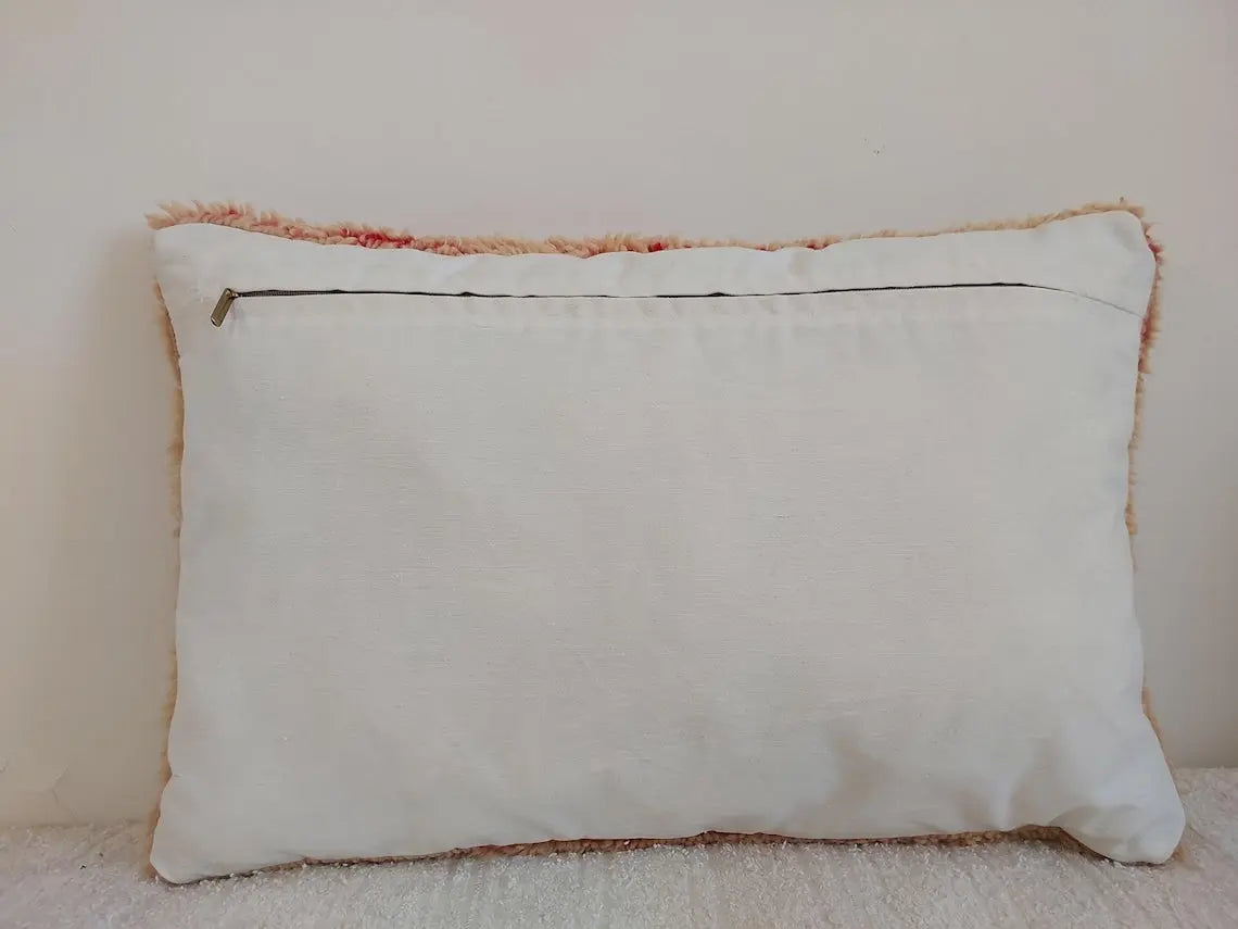 Boujaad Peachy Pillow, Made From Vintage Rug, Unique Berber Cushion With Soft Wool MoroccanBazzArts
