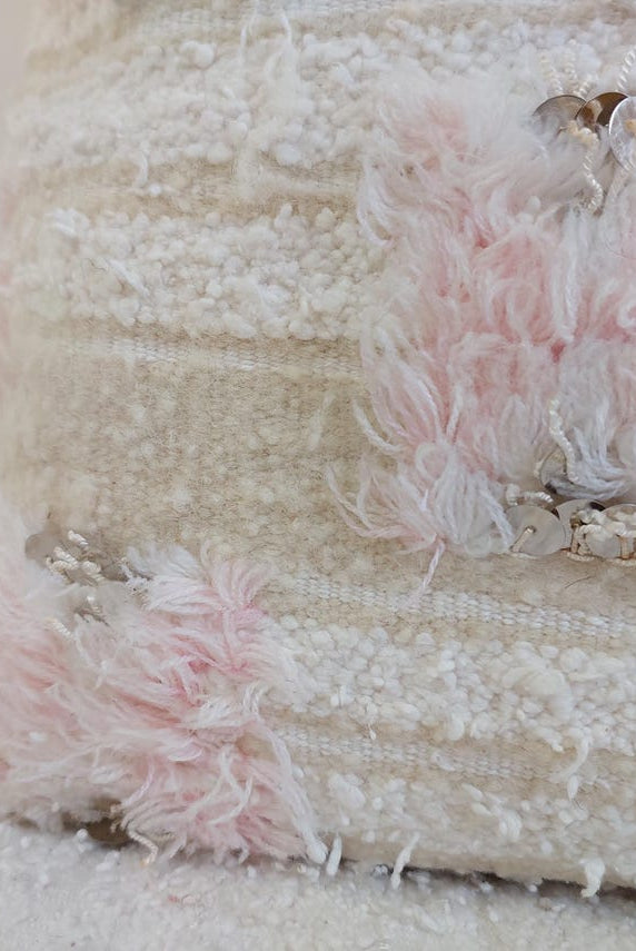 Handmade Moroccan Pink Berber Pillow Cover – 40x60 Cm | Vintage Wedding Blanket Cushion | Wool & Cotton With Sequins | Moroccanbazzarts MoroccanBazzArts