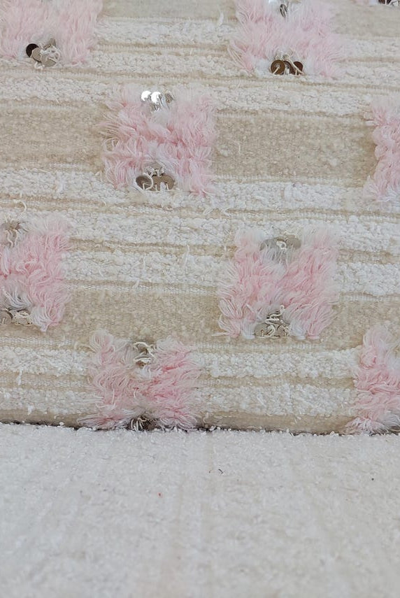 Handmade Moroccan Pink Berber Pillow Cover – 40x60 Cm | Vintage Wedding Blanket Cushion | Wool & Cotton With Sequins | Moroccanbazzarts MoroccanBazzArts