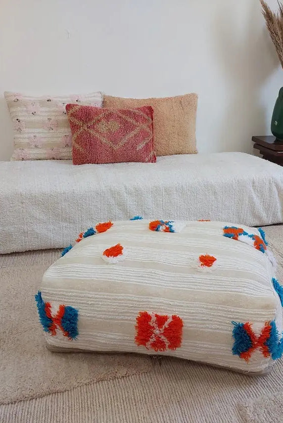 Handmade Moroccan Berber Blanket Pouf: Boho Chic Floor Ottoman, Unique Ethnic Home Decor, 70x60x20cm MoroccanBazzArts
