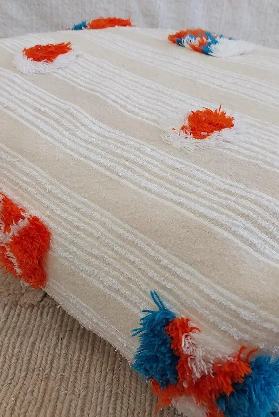 Handmade Moroccan Berber Blanket Pouf: Boho Chic Floor Ottoman, Unique Ethnic Home Decor, 70x60x20cm MoroccanBazzArts