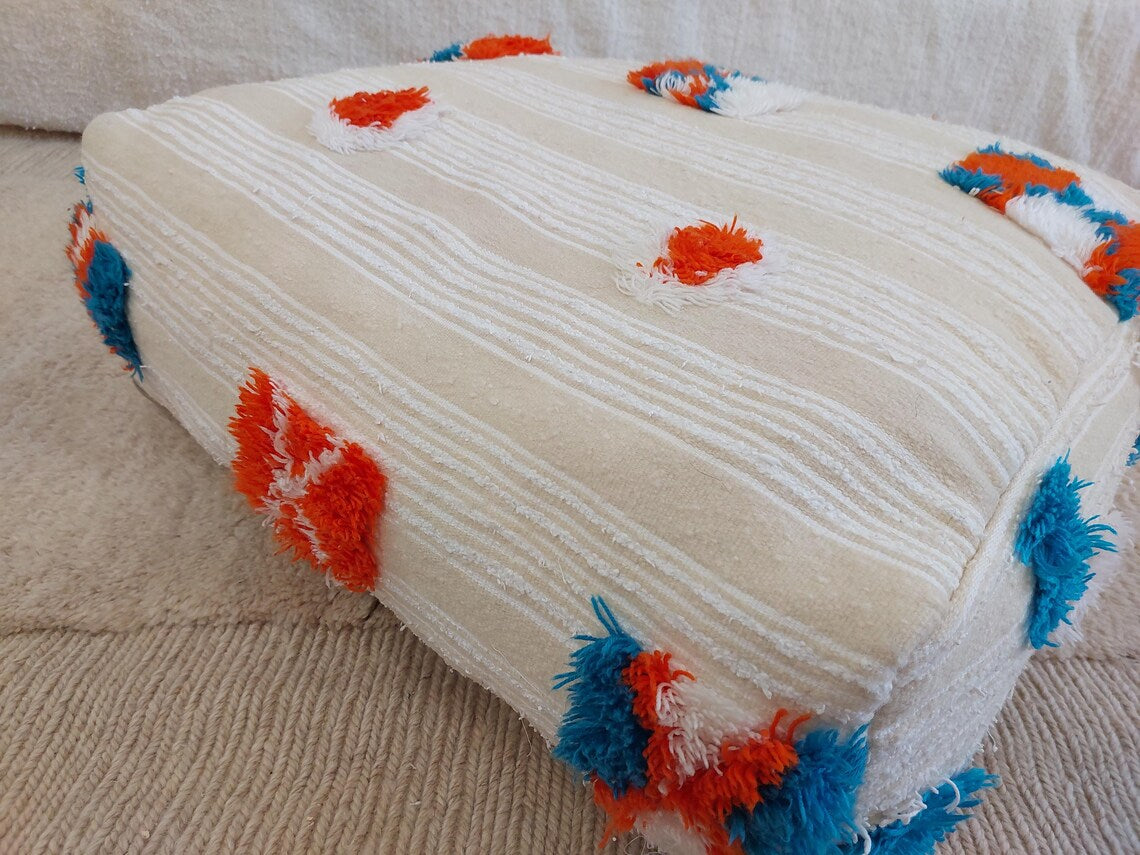 Handmade Moroccan Berber Blanket Pouf: Boho Chic Floor Ottoman, Unique Ethnic Home Decor, 70x60x20cm MoroccanBazzArts
