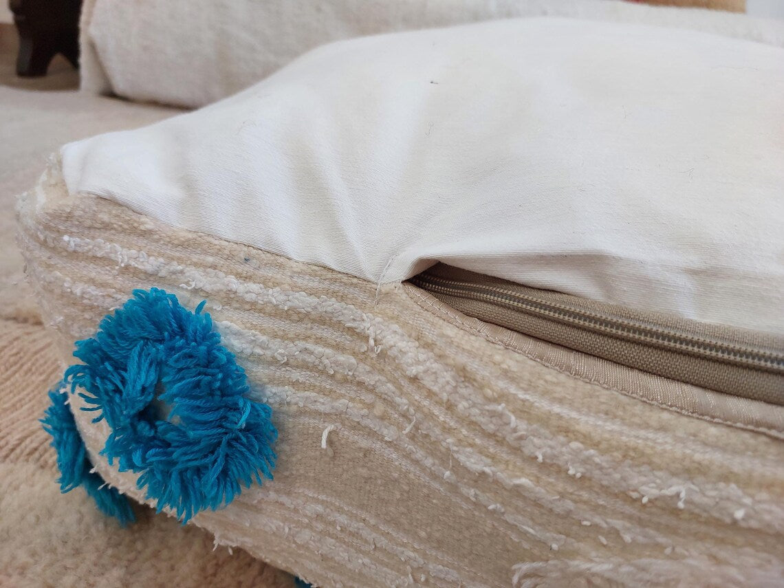 Handmade Moroccan Berber Blanket Pouf: Boho Chic Floor Ottoman, Unique Ethnic Home Decor, 70x60x20cm MoroccanBazzArts