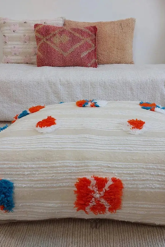 Handmade Moroccan Berber Blanket Pouf: Boho Chic Floor Ottoman, Unique Ethnic Home Decor, 70x60x20cm MoroccanBazzArts