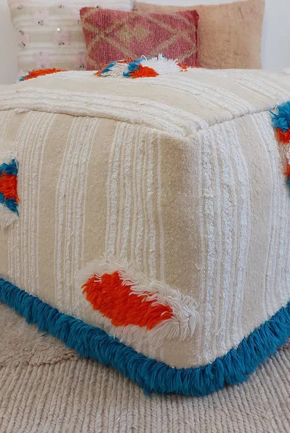 Handmade Moroccan Berber Pouf Ottoman - Bohemian Floor Cushion - Ethnic Home Decor - 60x60x33cm MoroccanBazzArts