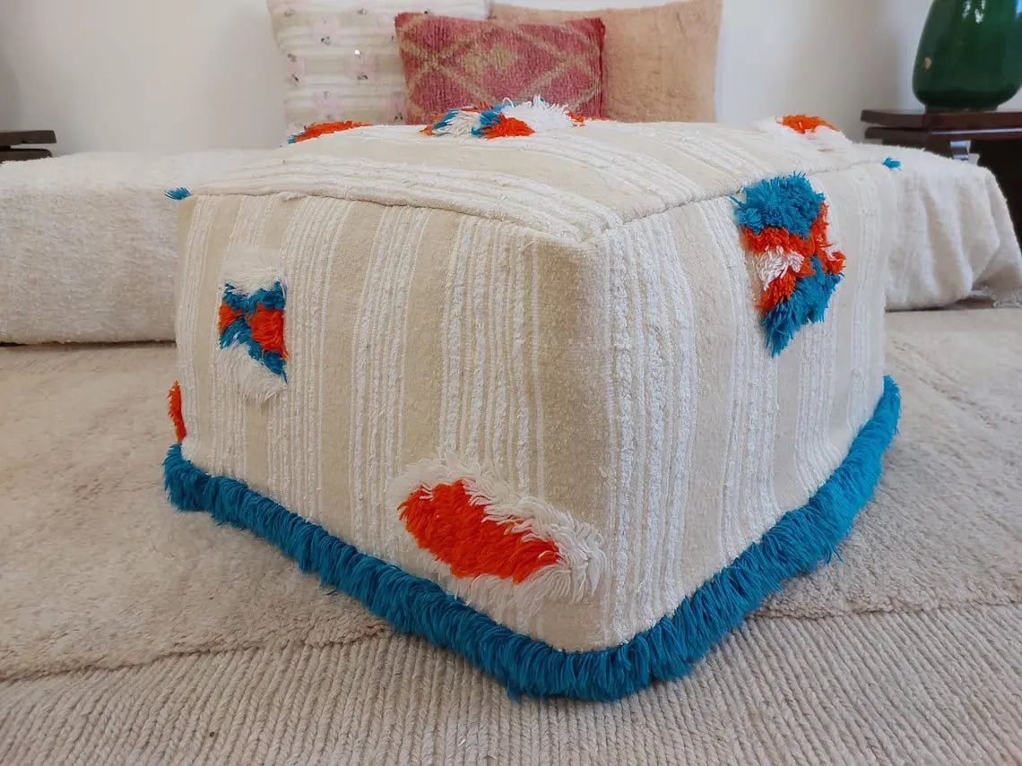 Handmade Moroccan Berber Pouf Ottoman - Bohemian Floor Cushion - Ethnic Home Decor - 60x60x33cm MoroccanBazzArts