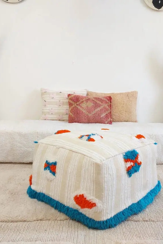 Handmade Moroccan Berber Pouf Ottoman - Bohemian Floor Cushion - Ethnic Home Decor - 60x60x33cm MoroccanBazzArts