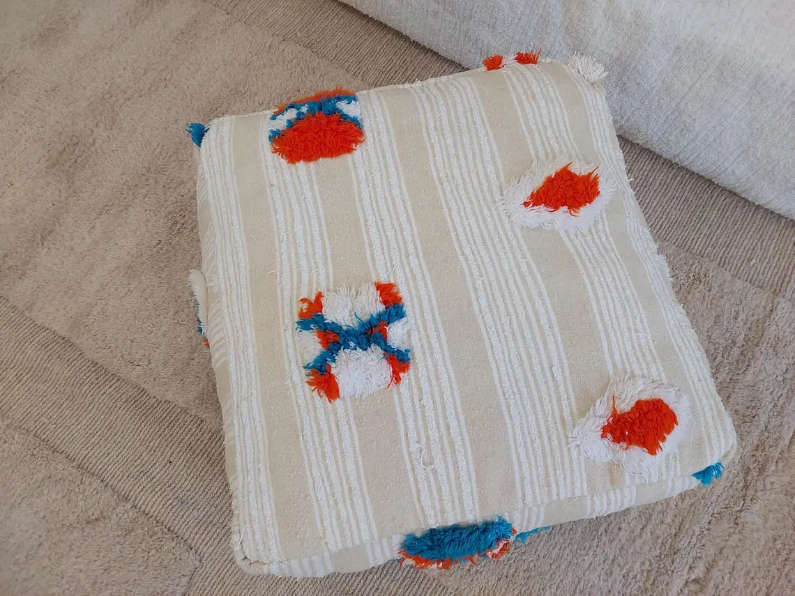 Handmade Moroccan Berber Pouf Ottoman - Bohemian Floor Cushion - Ethnic Home Decor - 60x60x33cm MoroccanBazzArts