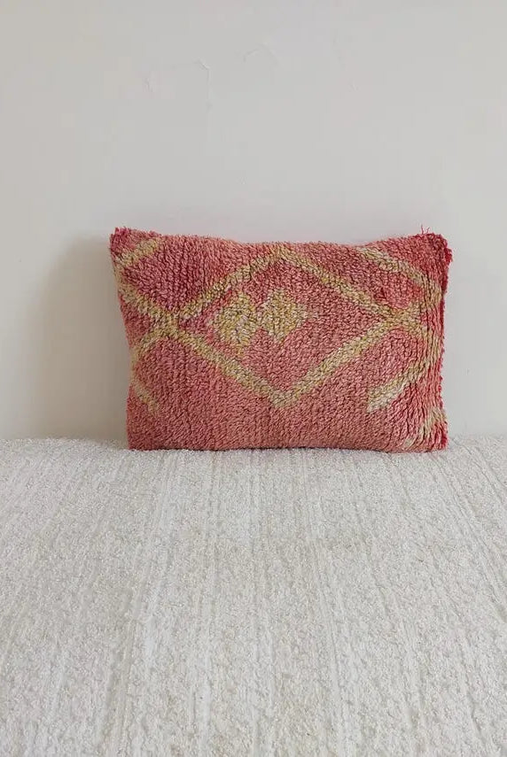 Boujaad Pillow, Made From Vintage Rug, Unique Berber Wool Cushion With Tribal Patterns MoroccanBazzArts