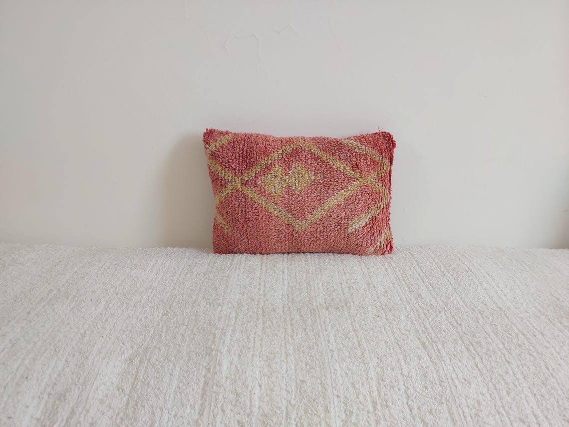 Boujaad Pillow, Made From Vintage Rug, Unique Berber Wool Cushion With Tribal Patterns MoroccanBazzArts