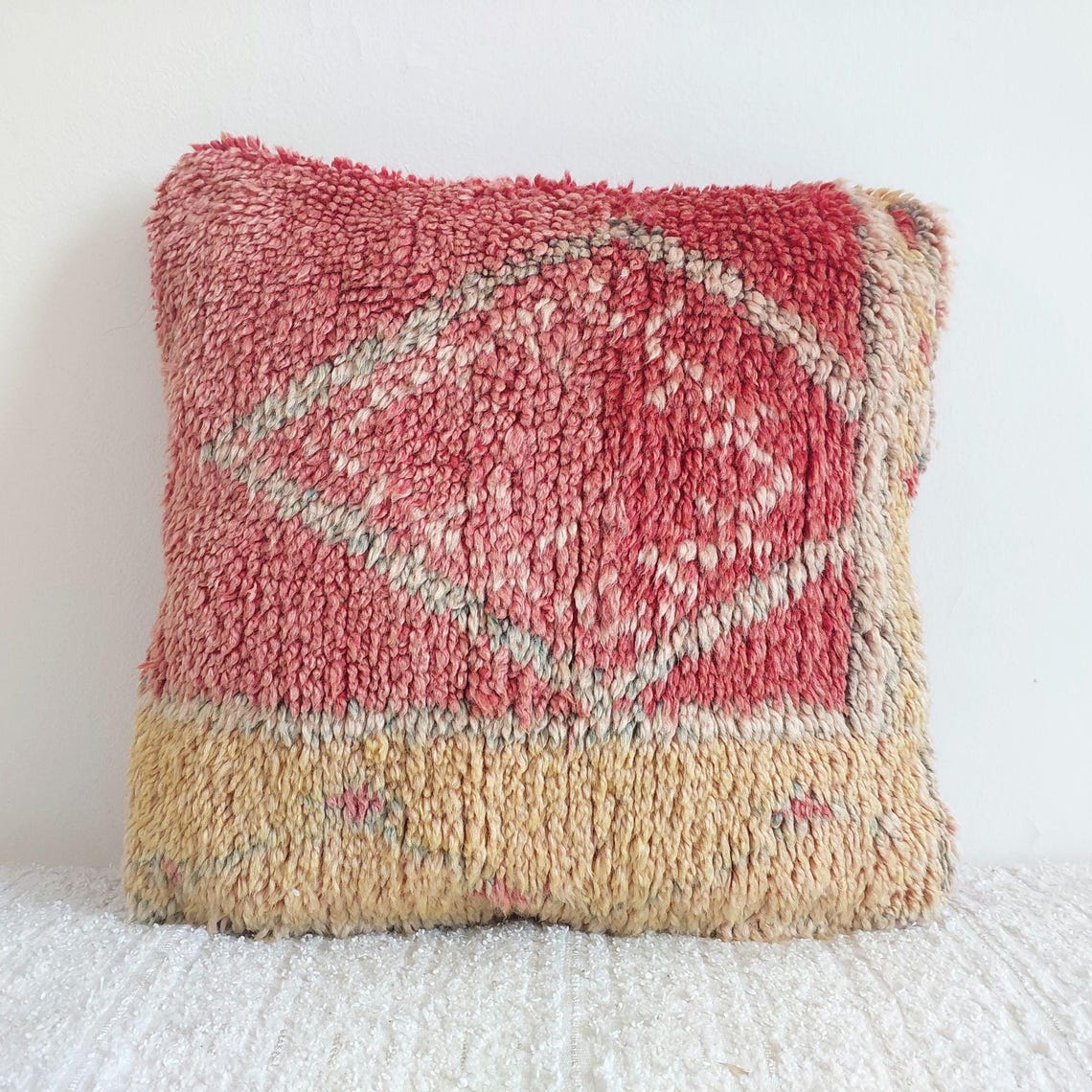 Boujaad Pillow, Made From Vintage Rug, Unique Berber Wool Cushion With Tribal Patterns MoroccanBazzArts