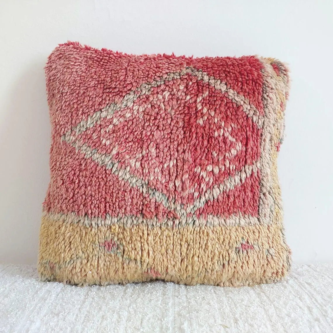 Boujaad Pillow, Made From Vintage Rug, Unique Berber Wool Cushion With Tribal Patterns MoroccanBazzArts