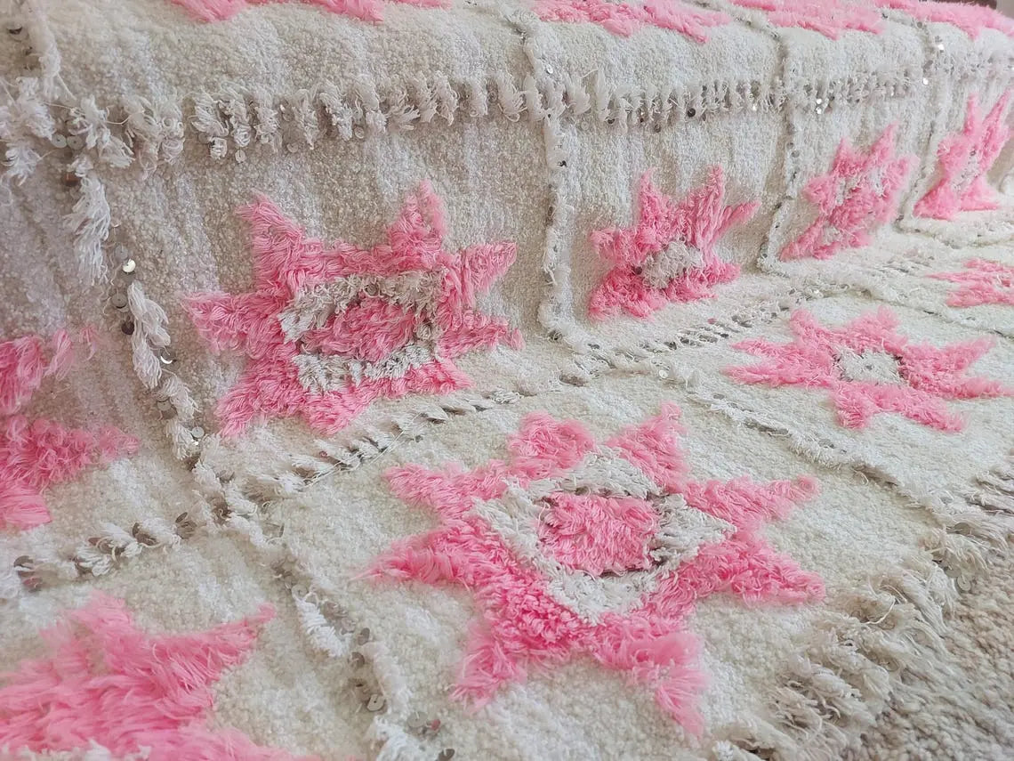 Moroccan Handira Wedding Blanket - Pink Berber Wool Throw - La Vie en Rose Handcrafted Gift MoroccanBazzArts