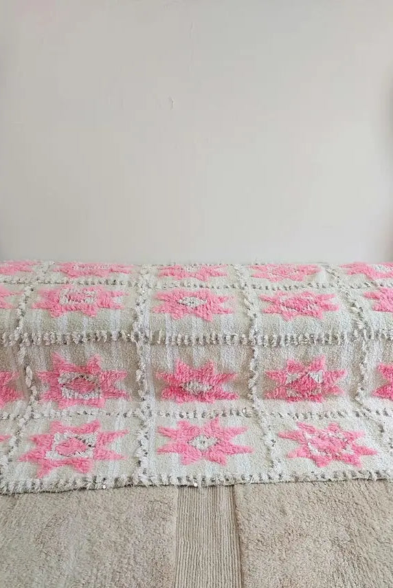 Moroccan Handira Wedding Blanket - Pink Berber Wool Throw - La Vie en Rose Handcrafted Gift MoroccanBazzArts