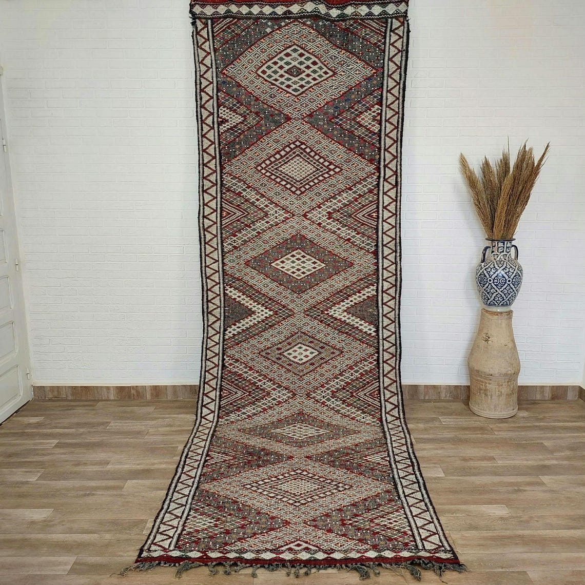 Rare Authentic Berber Beni Mguild Runner Rug: Handwoven Moroccan Kilim Tarahalt Artisan Carpet 4'1"x12'5" MoroccanBazzArts