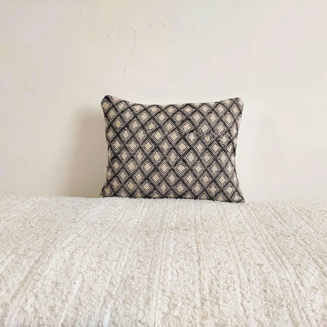 Vintage Moroccan Kilim Pillow , Handmade Berber Floor Cushion, Wool Pillow , In Black And White 14x18 Inches MoroccanBazzArts