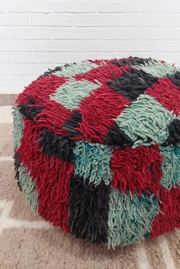 Vintage Berber Rug Ottoman Pouf: Handmade Moroccan Floor Cushion With Checkered Pattern MoroccanBazzArts