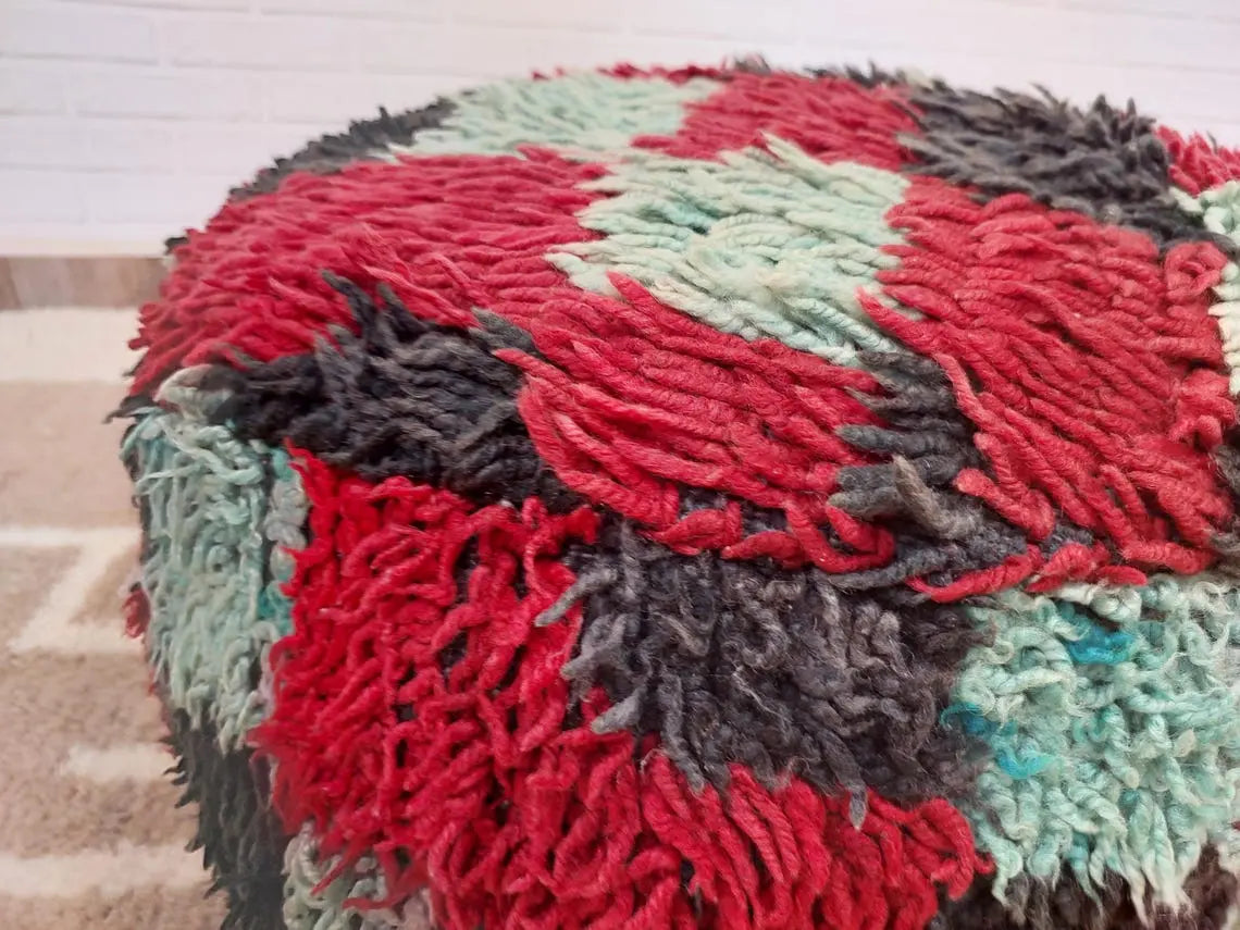 Vintage Berber Rug Ottoman Pouf: Handmade Moroccan Floor Cushion With Checkered Pattern MoroccanBazzArts