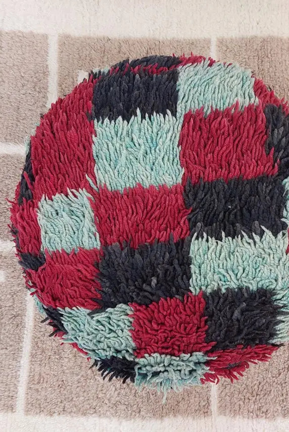 Vintage Berber Rug Ottoman Pouf: Handmade Moroccan Floor Cushion With Checkered Pattern MoroccanBazzArts