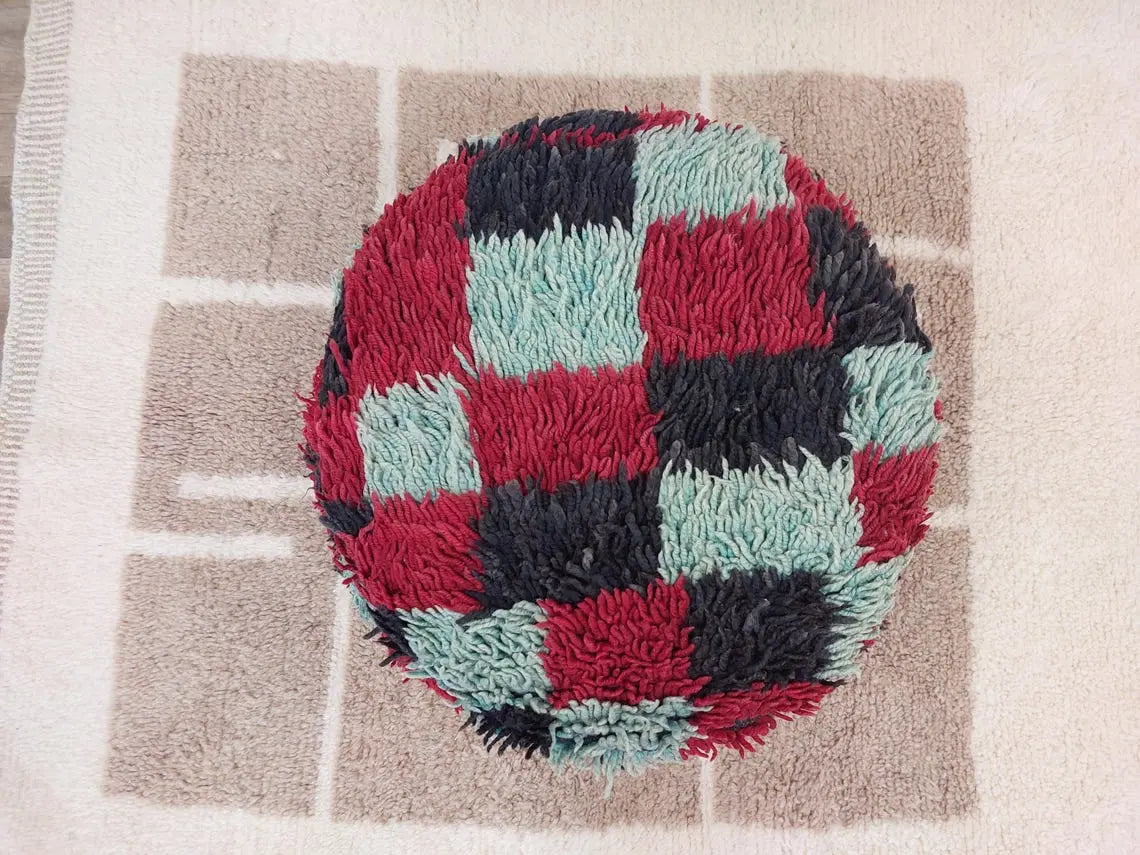 Vintage Berber Rug Ottoman Pouf: Handmade Moroccan Floor Cushion With Checkered Pattern MoroccanBazzArts