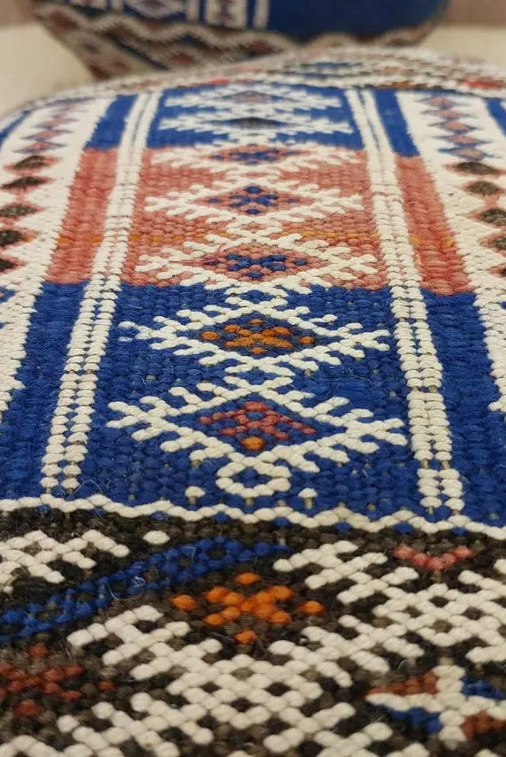 Vintage Berber Kilim Round Ottoman Pouf: Handmade Moroccan Floor Cushion For Boho Home Decor MoroccanBazzArts