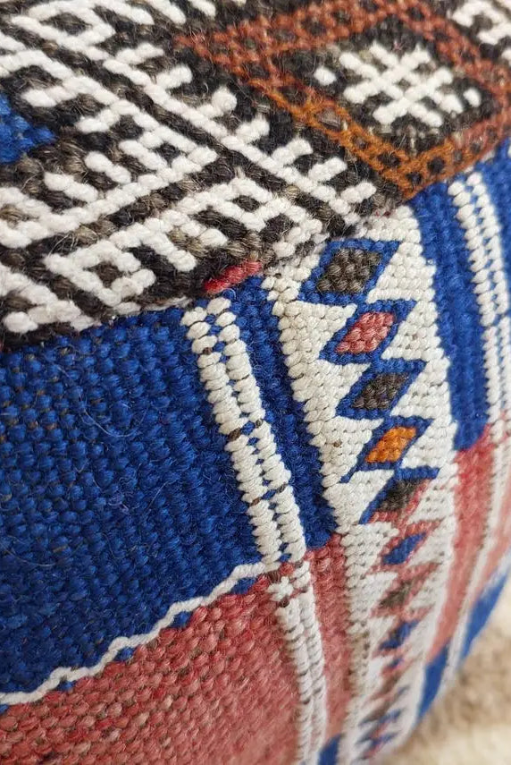 Vintage Berber Kilim Round Ottoman Pouf: Handmade Moroccan Floor Cushion For Boho Home Decor MoroccanBazzArts