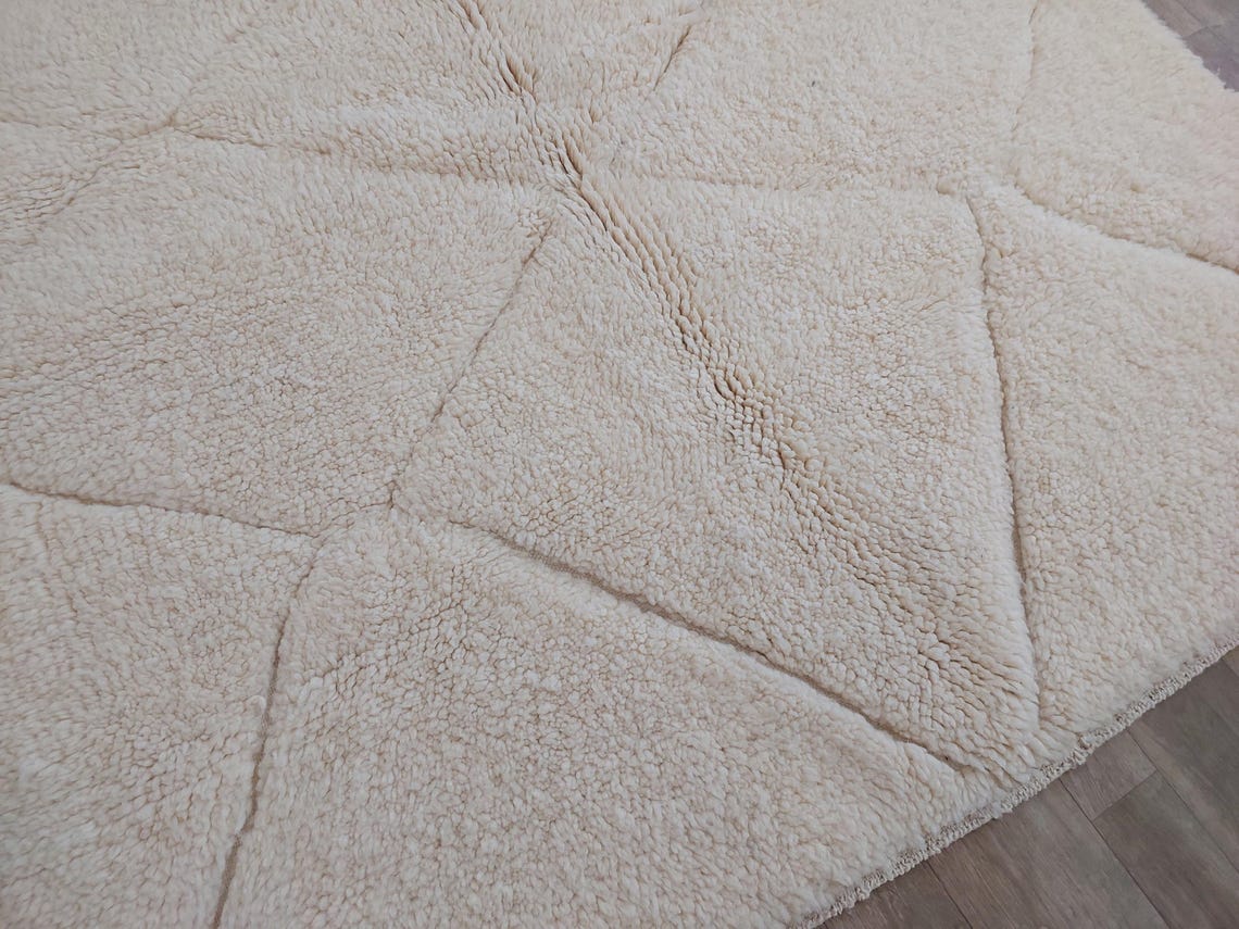 Authentic Moroccan Berber Beni Ourain Handwoven Wool Area Rug - Neutral Berber Rug - Contemporary Living Room Decor 4.11x7.4 Ft MoroccanBazzArts