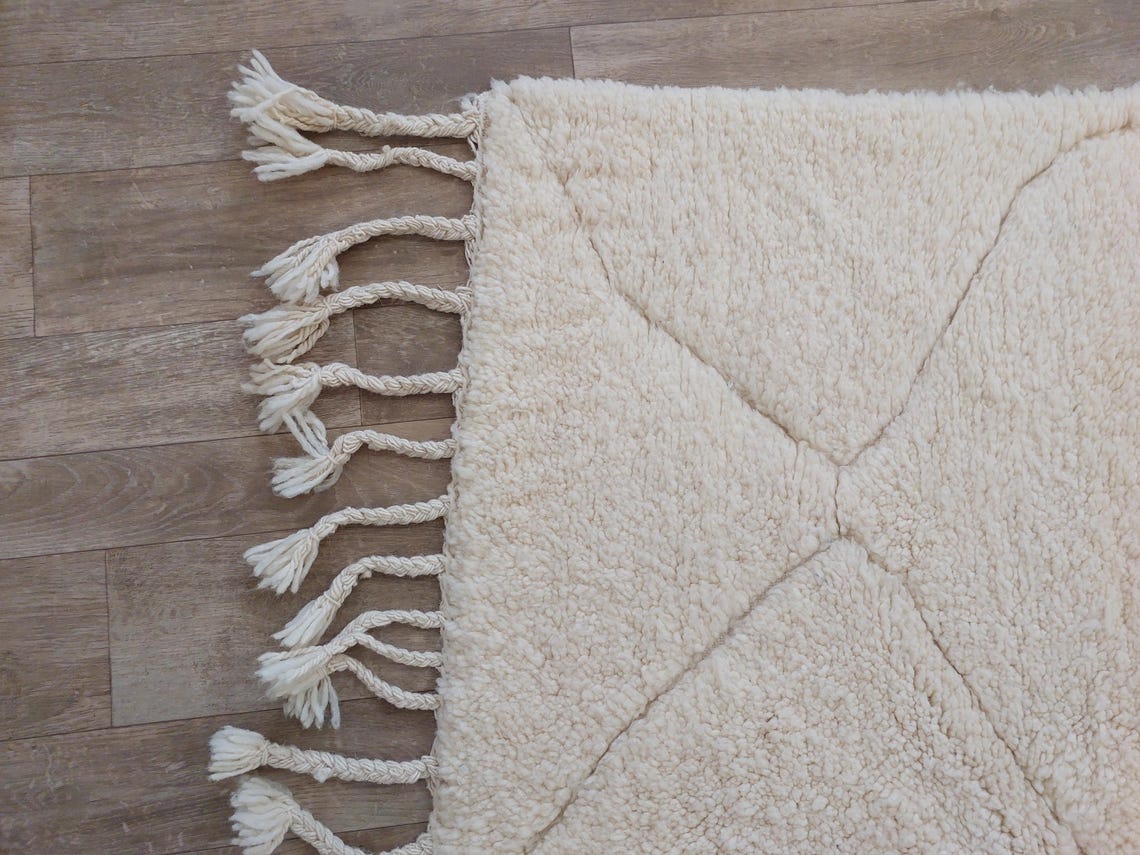 Authentic Moroccan Berber Beni Ourain Handwoven Wool Area Rug - Neutral Berber Rug - Contemporary Living Room Decor 4.11x7.4 Ft MoroccanBazzArts