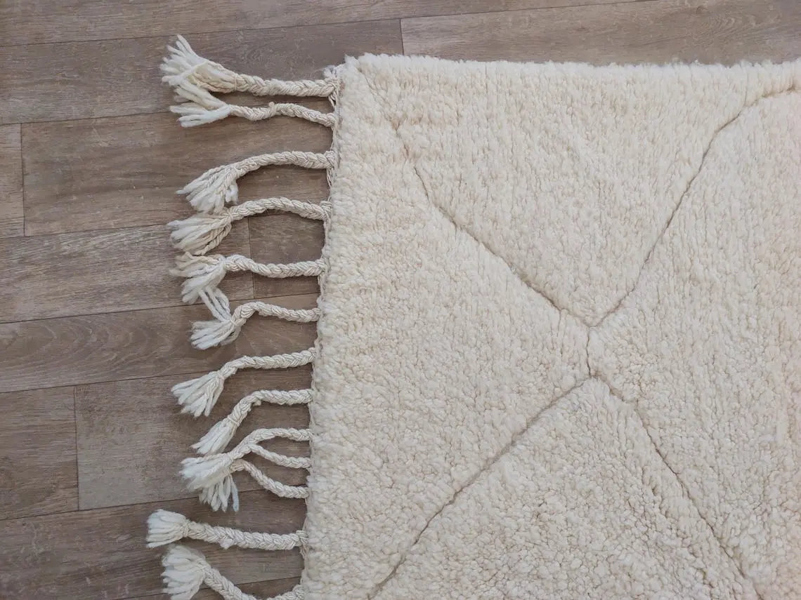Authentic Moroccan Berber Beni Ourain Handwoven Wool Area Rug - Neutral Berber Rug - Contemporary Living Room Decor 4.11x7.4 Ft MoroccanBazzArts