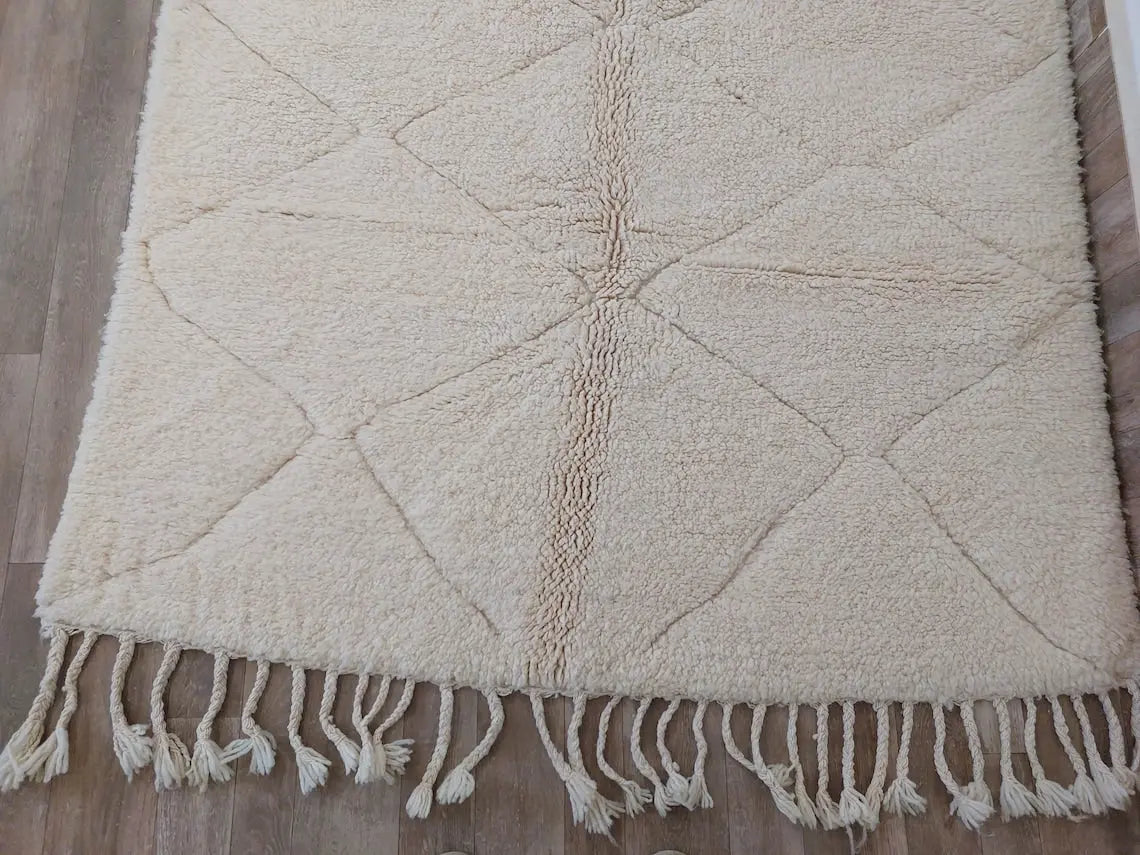 Authentic Moroccan Berber Beni Ourain Handwoven Wool Area Rug - Neutral Berber Rug - Contemporary Living Room Decor 4.11x7.4 Ft MoroccanBazzArts