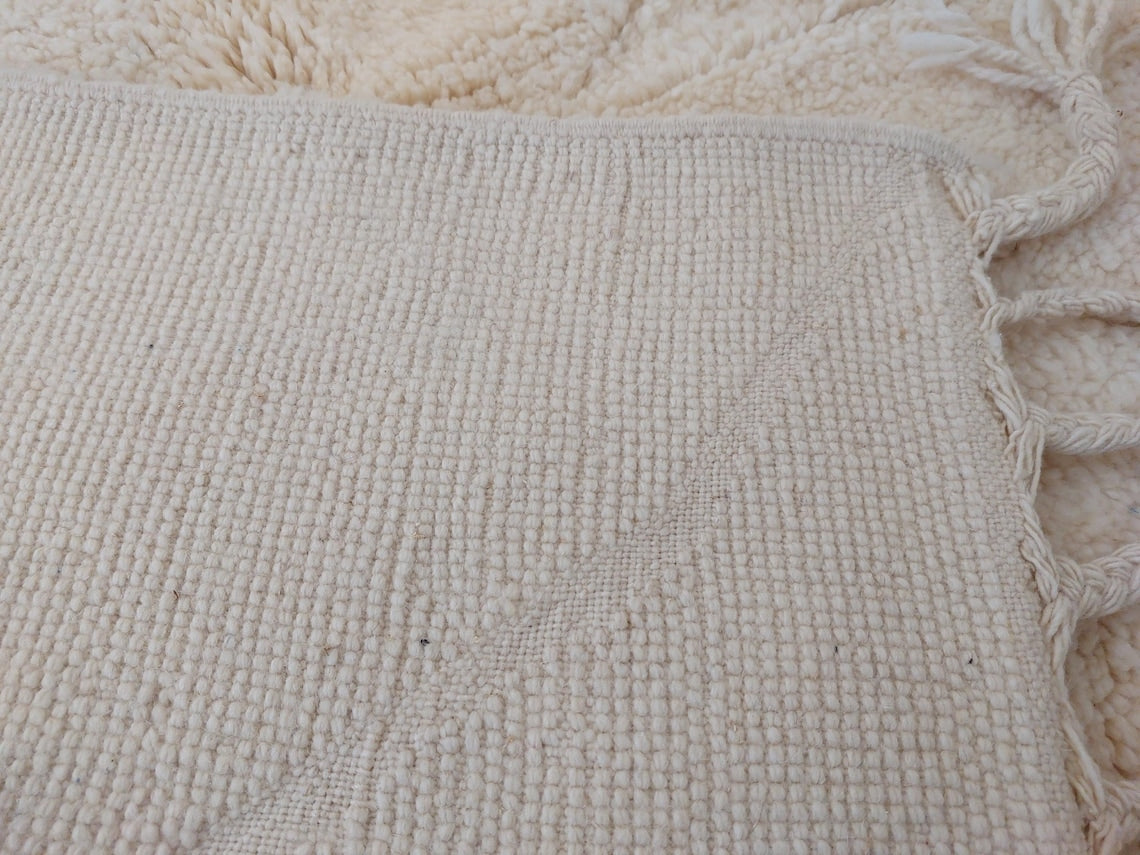 Authentic Moroccan Berber Beni Ourain Handwoven Wool Area Rug - Neutral Berber Rug - Contemporary Living Room Decor 4.11x7.4 Ft MoroccanBazzArts