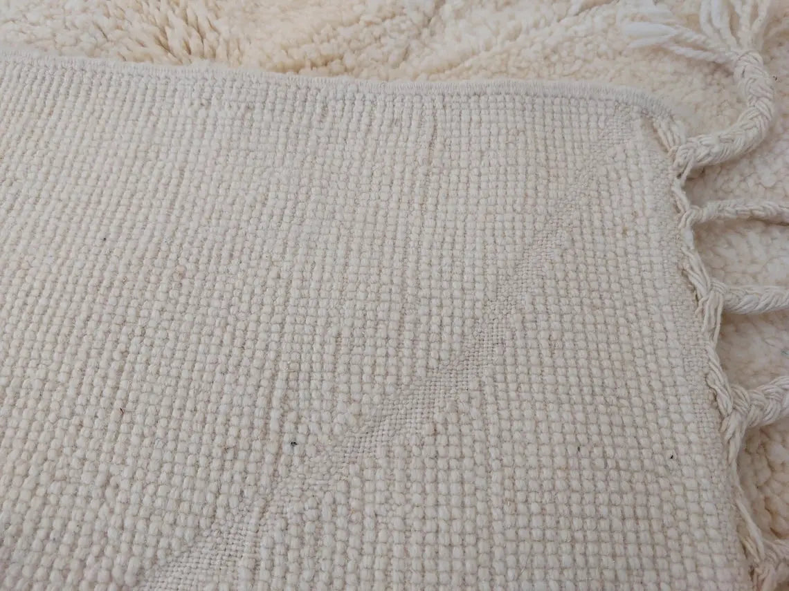 Authentic Moroccan Berber Beni Ourain Handwoven Wool Area Rug - Neutral Berber Rug - Contemporary Living Room Decor 4.11x7.4 Ft MoroccanBazzArts