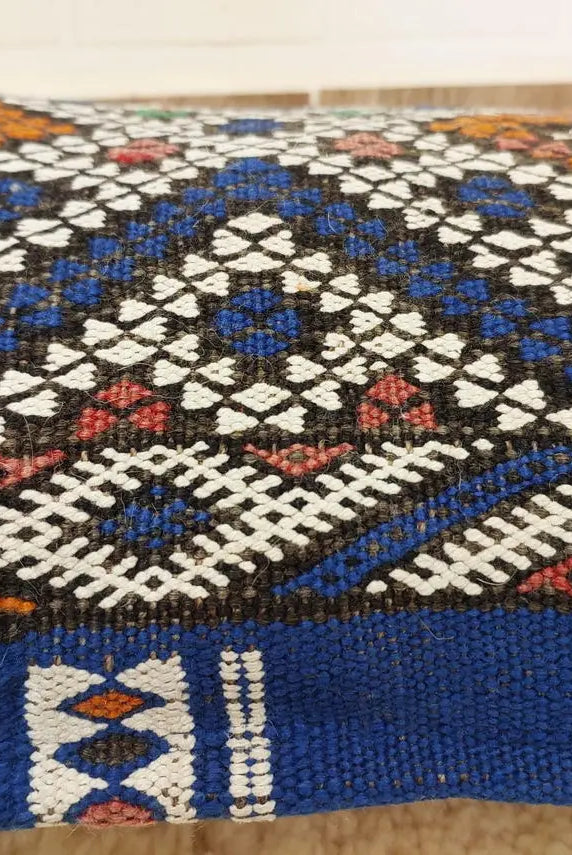Moroccan Vintage Lumbar Cushion - From Beni Mguild Tribe. Decorative Blue Wool Pillow. Bohemian Style. MoroccanBazzArts