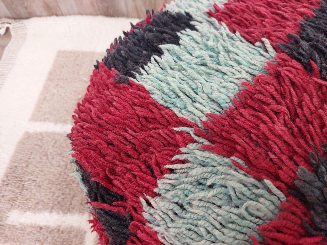 Vintage Berber Rug Ottoman Pouf: Handmade Moroccan Floor Cushion With Checkered Pattern MoroccanBazzArts