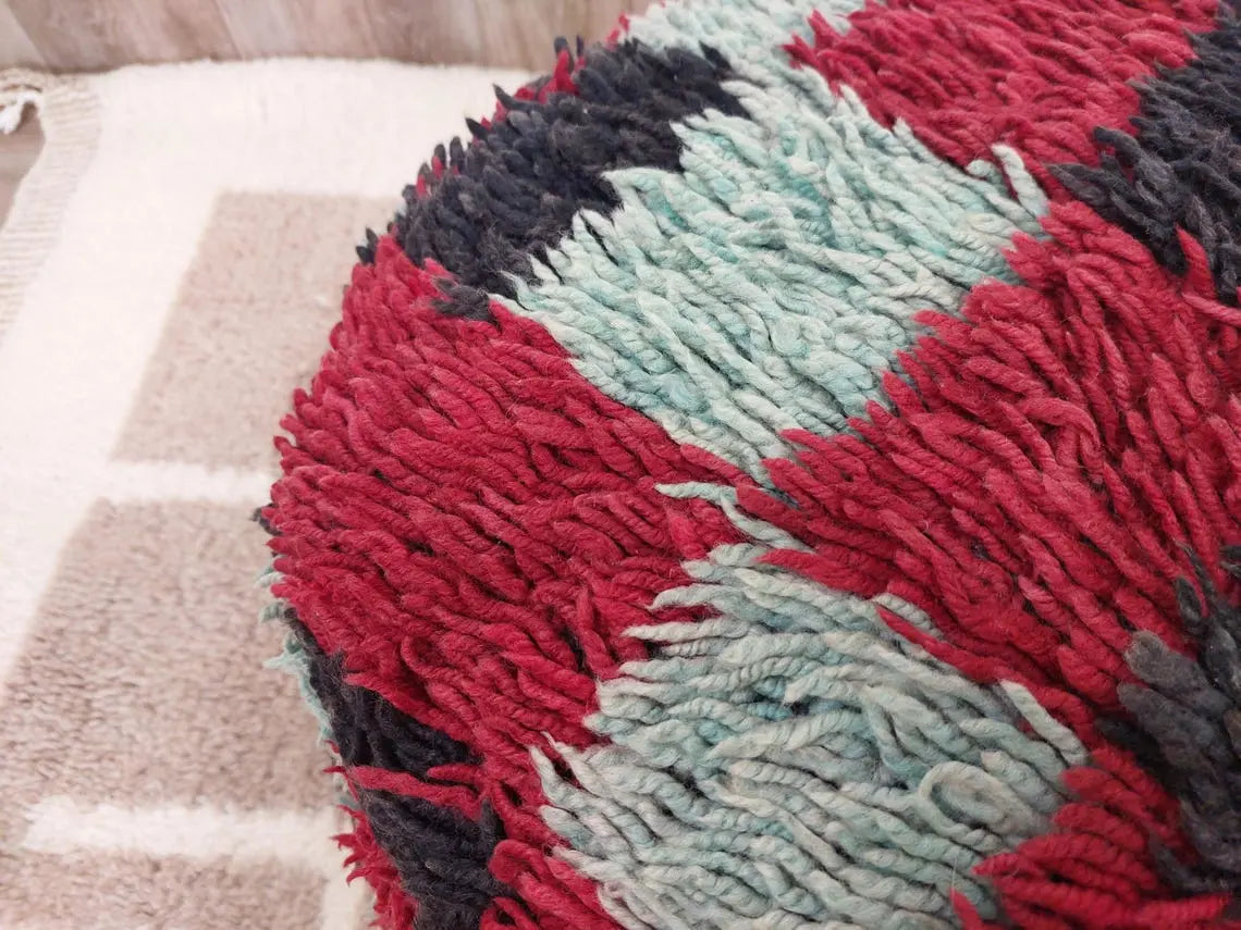 Vintage Berber Rug Ottoman Pouf: Handmade Moroccan Floor Cushion With Checkered Pattern MoroccanBazzArts