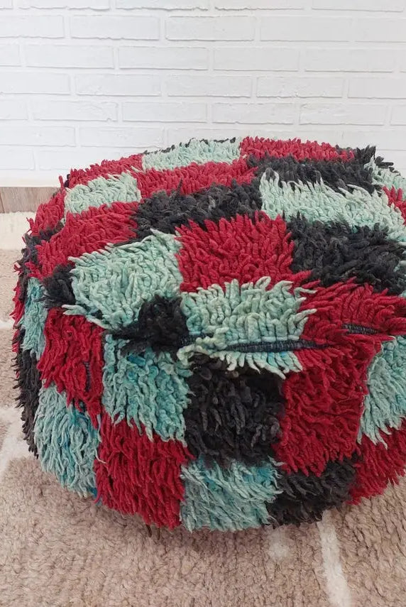 Vintage Berber Rug Ottoman Pouf: Handmade Moroccan Floor Cushion With Checkered Pattern MoroccanBazzArts