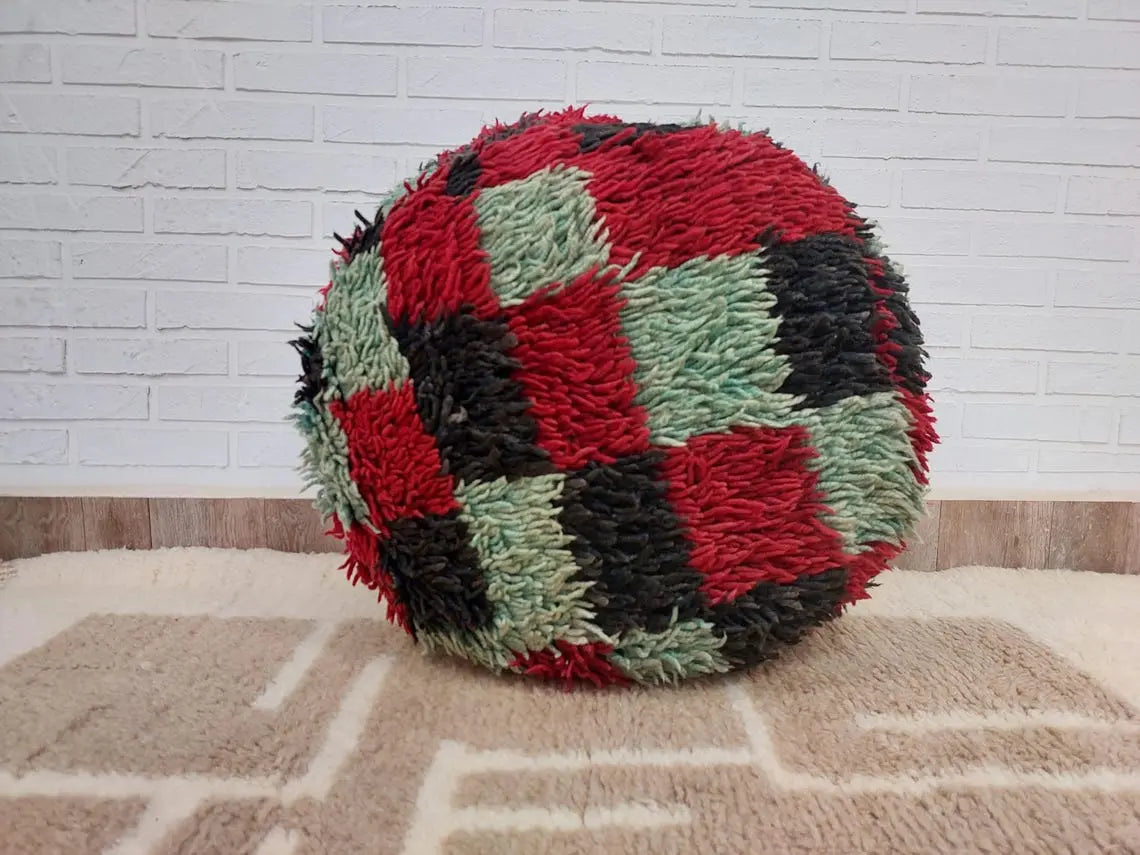 Vintage Berber Rug Ottoman Pouf: Handmade Moroccan Floor Cushion With Checkered Pattern MoroccanBazzArts