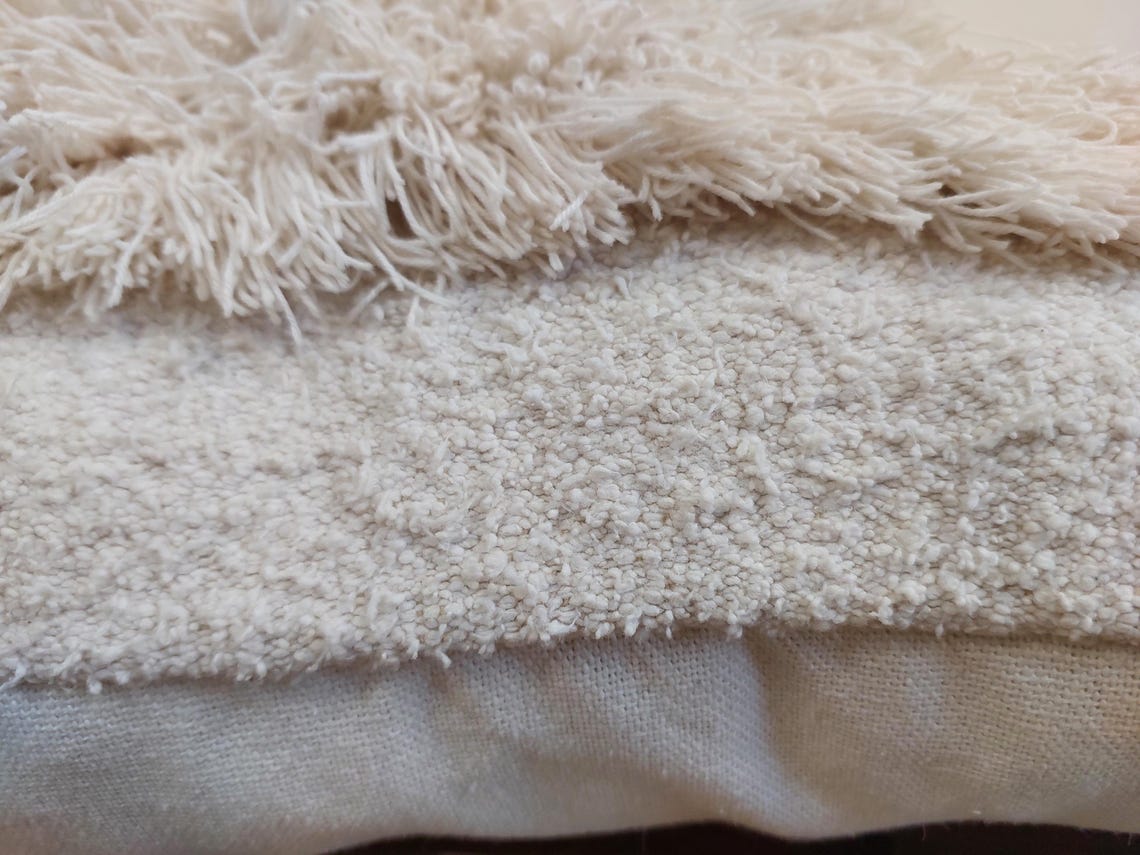 Authentic Vintage Berber Handira Wedding Blanket Pillow Case - Handmade Moroccan White Square Cushion MoroccanBazzArts
