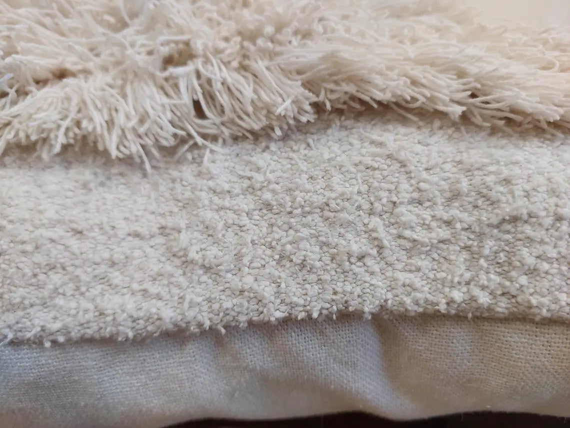 Authentic Vintage Berber Handira Wedding Blanket Pillow Case - Handmade Moroccan White Square Cushion MoroccanBazzArts